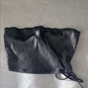 Metallic Strapless Black Top
